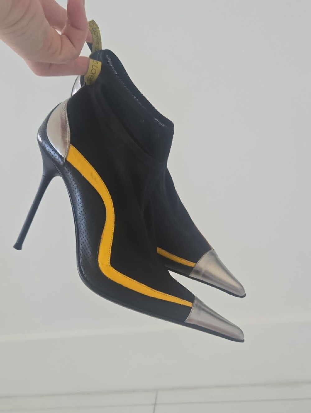 Gianmarco Lorenzi Black Patent Leather Women’s Heel with Yellow Trim